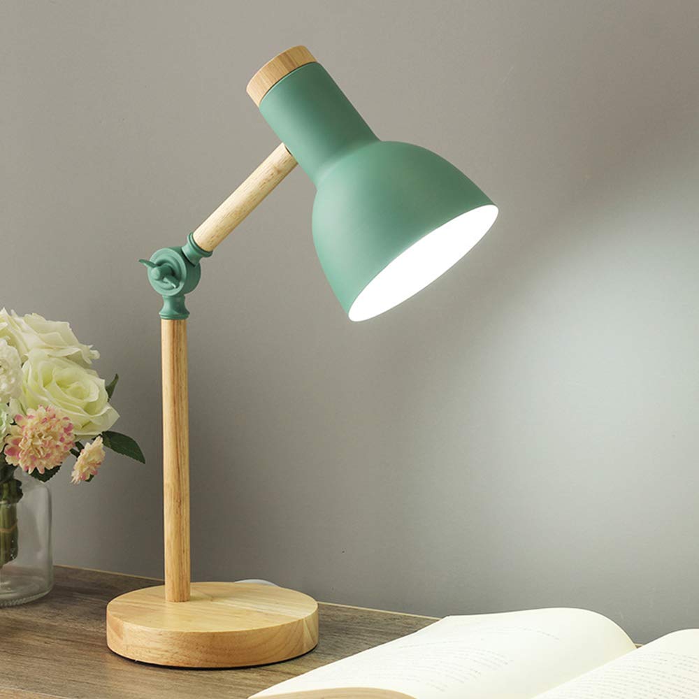 Nordic Modern Creative Tischlampe Schlafzimmer Nachttischlampe Kinder Büro Aunschutz Lischlampe Verstellbare Schreibtischlampe E27 Holz Metall Nachtlampe -Grün
