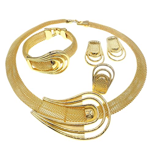 Juego de joyas de oro de 24k Yulaili con collar y pendientes