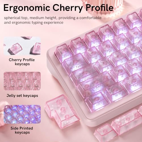 Image of dagaladoo Pink Clear keycaps,Translucent keycaps,Shine Throug Key caps | Forged Carbon Fiber keyboard keycaps,Side Print,Cherry Profile custom Keycaps for Mx Switches Mechanical Keyboard
