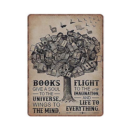 Targhe in metallo con libri, I libri danno un'anima all'universo, Citazioni sugli amanti dei libri Targa divertente in metallo Poster vintage Arte da parete per cucina Giardino Bagno Fattoria Casa Caf