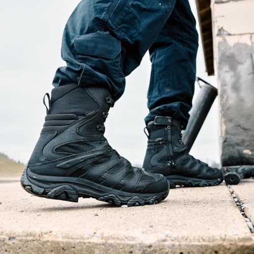 Merrell Merrell Men’s Moab 3 8” Zip Tactical Waterproof Boots, Durable & Comfortable Coated Leather Combat Hiking Shoes, Black, 8.5