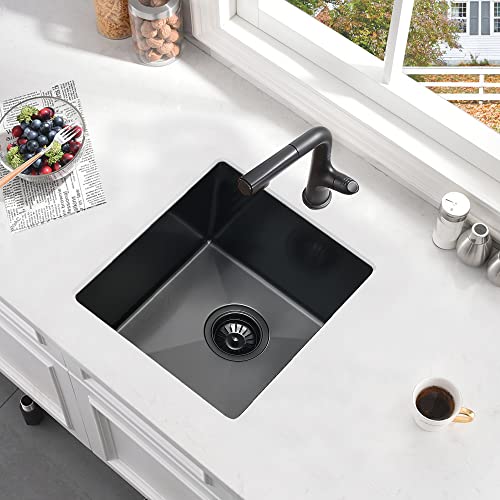 Black Bar Sink Undermount-Bokaiya 15X17 Inch Black Stainless Steel Wet Bar Sink 16 Gauge Single Bowl Small Undermount Bar Sink With Bottom Grid #TOP1