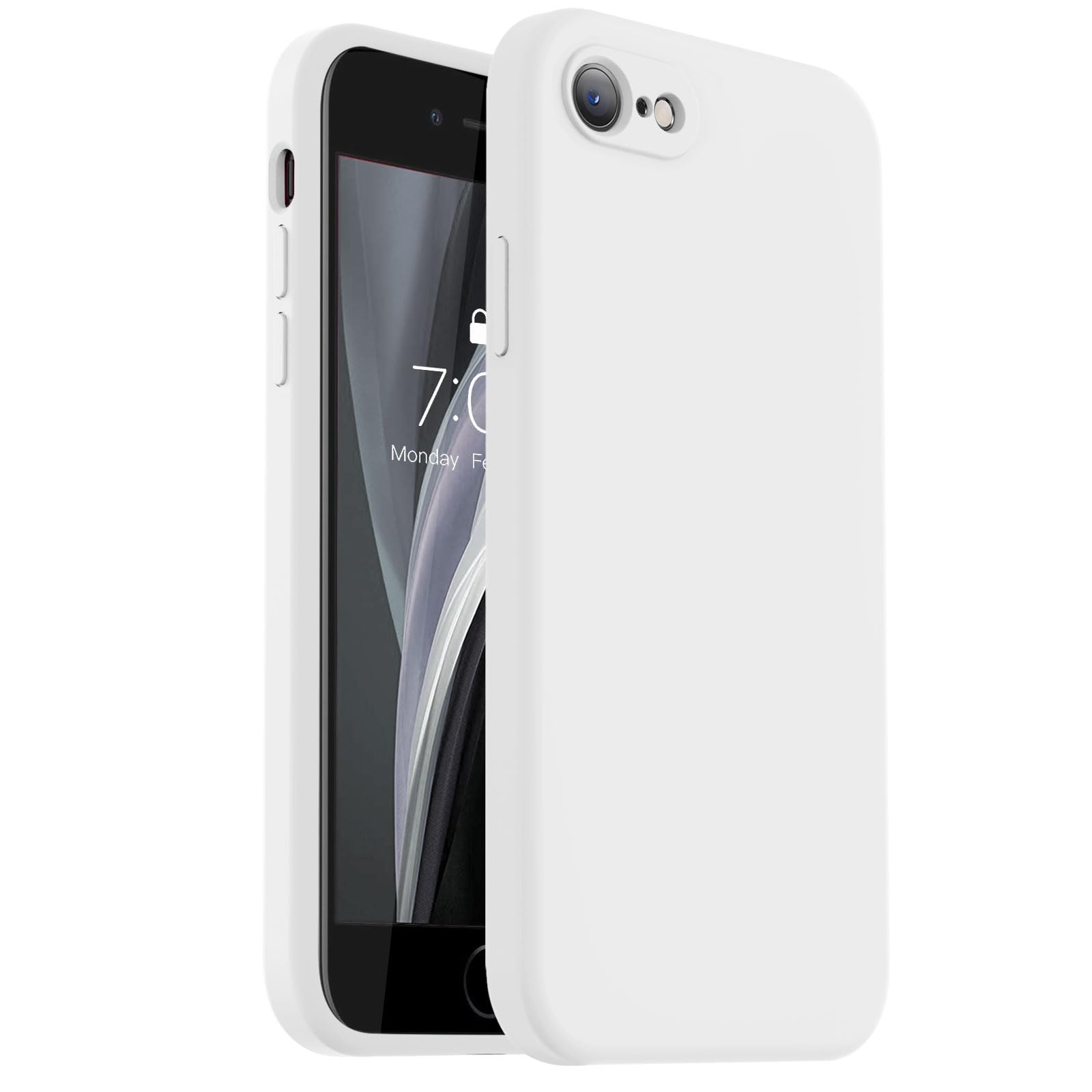 Vooii for iPhone SE Case 2022/3rd/2020,iPhone 8/7 Case, Upgraded Liquid Silicone with [Flat Edges] [Camera Protection] [Soft Anti-Scratch Microfiber Lining] Phone Case for iPhone SE - White