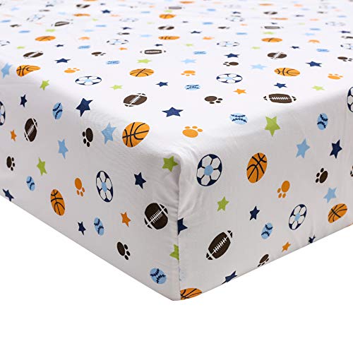 Brandream Sport Crib Bedding Sets For Boys | Champ Dogs Baseball Basketball Football | 3-Piece Patchwork Sport Baby Nursery Set Blue - Crib Quilt, Fitted Crib Sheet, Crib Skirt Included #TOP3