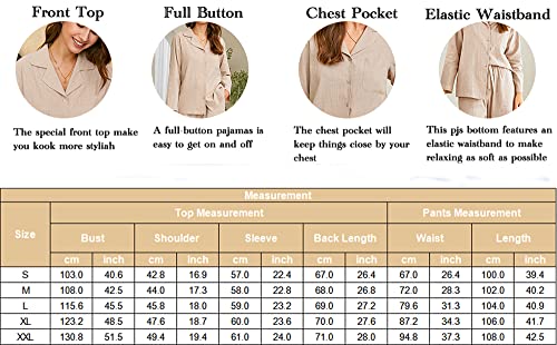 Ekouaer Thermal Pajamas Womens Button Down Shirt And Pants With Pocket Comfy Night Wear Suit Cotton Linen Sleep Cloth For Holiday And Dailylife Khaki Xxl Plus Size #TOP5