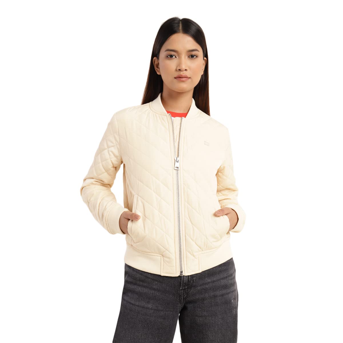 levi's Women's Polyester Solid Band Collar Leather Standard Length Jacket-picture-19