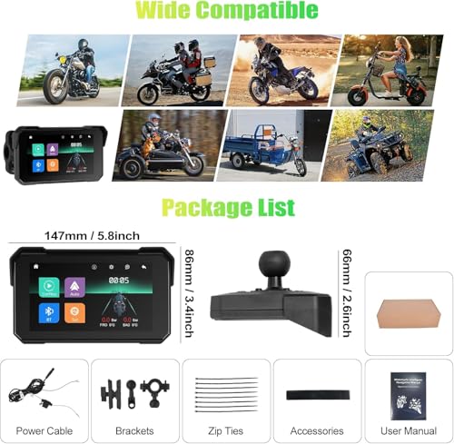 Miniatura 6 de 2025 Camecho Carplay Motorcycle Navi Display Para Moto, 5 Pulgadas Hd Ips Pantalla Táctil Ip68 A Prueba De Agua Moto Dispositivos De Navegación Con Wireless Carplay Android Auto Bluetooth 5. 0