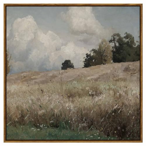 InSimSea Square Framed Canvas Wall Art, Large Decor Corn Field Countryside Paintings, Country Scenery Wall Pictures for Bedroom Bathroom, Canvas Prints Artwork, Vintage Farmhouse Decor 24"x24"