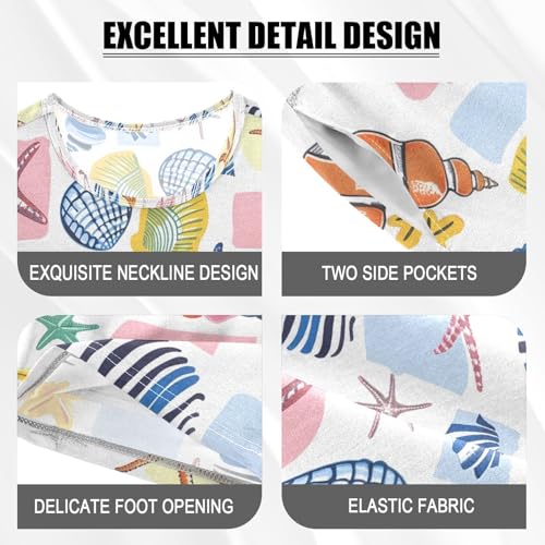 ALAZA Colorful Holiday Starfish Coral Reef Pajamas Set Short Sleeve Cotton Sleepwear Summer Pjs 2 Piece 5-14Y4