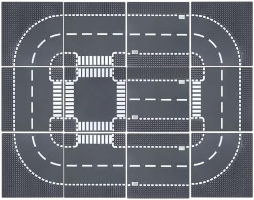 HUIZDQ 12 Stück Straßengrundplatten, Stadt Straße Straße Gebäude Grundplatte Spielzeug kompatibel mit Allen großen Marken, 10" x 10" (Grau)