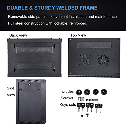 KENUCO Wall Mount Rack Server Cabinet Data Network Enclosure 19-Inch Server Network Rack with Locking Glass Door 16-Inches Deep (Black 18U) - Thumbnail 5