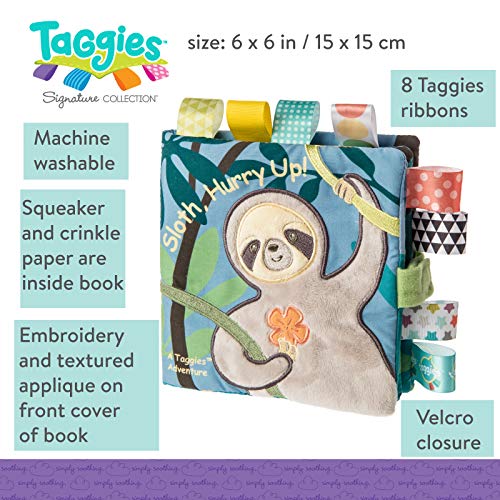 Taggies Touch & Feel Soft Cloth Book With Crinkle Paper & Squeaker, Molasses Sloth #TOP4