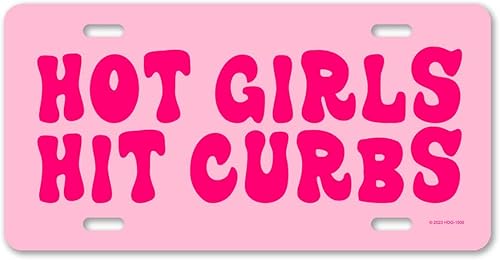 Honey Dew Gifts, Chicas Calientes Golpean los Bordes, 30 cm por 15 cm, Placa Graciosa, Placas de Vanidad para Autos, Accesorios Rosados para Coches