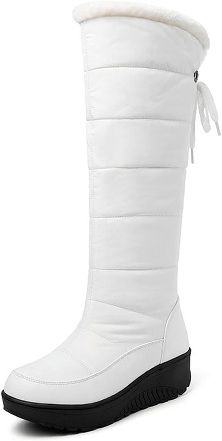 Shinelly Women's Warm Winter Snow Boots Waterproof Knee High Low Heel Platform Boots