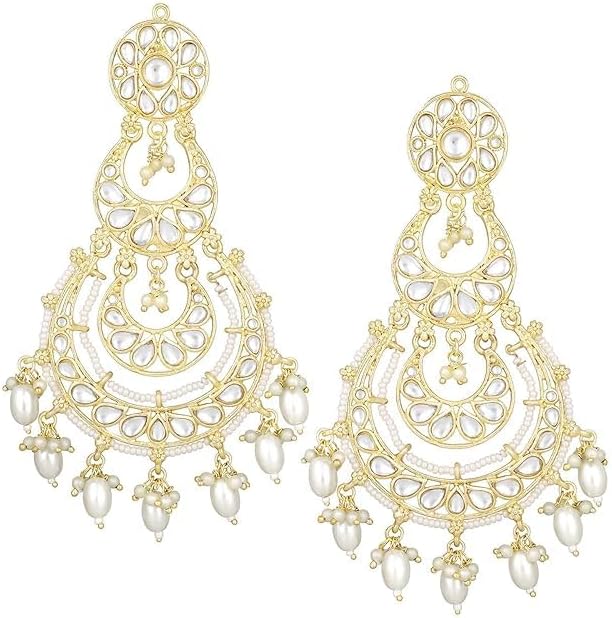 I Jewels Gold Plated Indian Wedding Bollywood Kundan Pearl Chandbali Earrings For Women