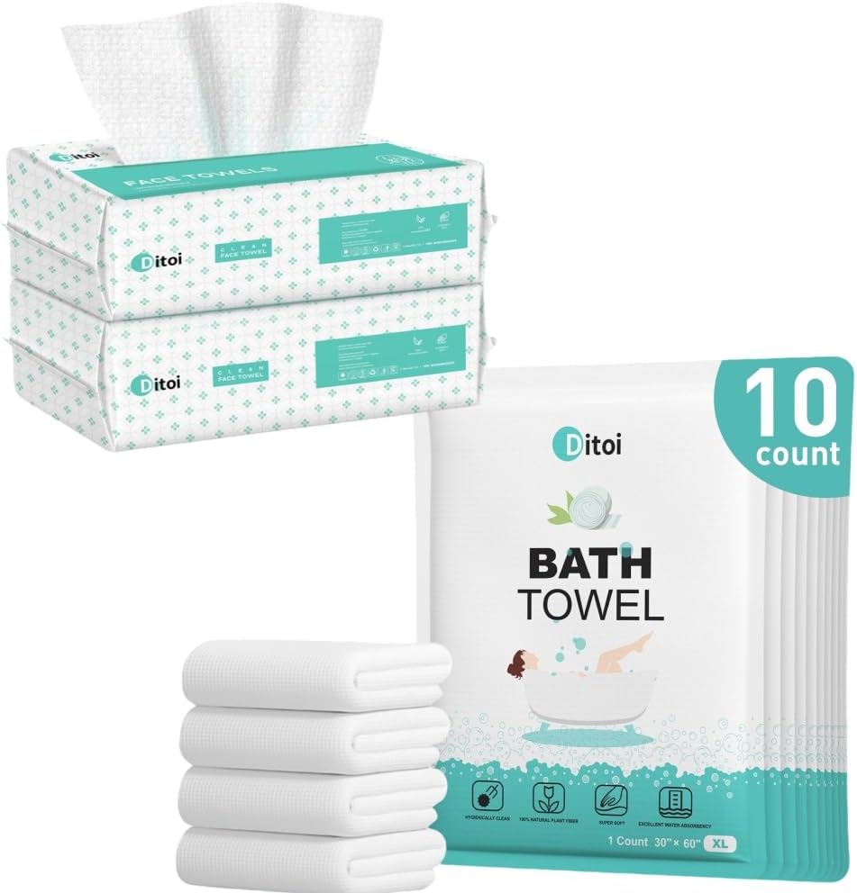 Ditoi Disposable Bath Towels 10 Count+ Face Towels 120 Count