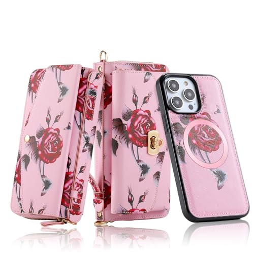 Étui cuir amovible rose iPhone 15 idéal pour voyager léger au quotidien