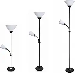 Luminária de Chão com Abajur Duplo Articulado para Leitura – Design Moderno, Base Metálica Estável, Soquete E27 Bivolt – Ideal para Quarto, Sala e Escritório (PRETO)