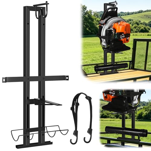 CAROD Backpack Blower Rack for Trailer Double-Bar Steel Leaf Backpack Blower Holder for Open and Enclosed Lawn Landscape Trailer Truck Accessories Height Adjustable Holding Base Fit 16-25 Blowers