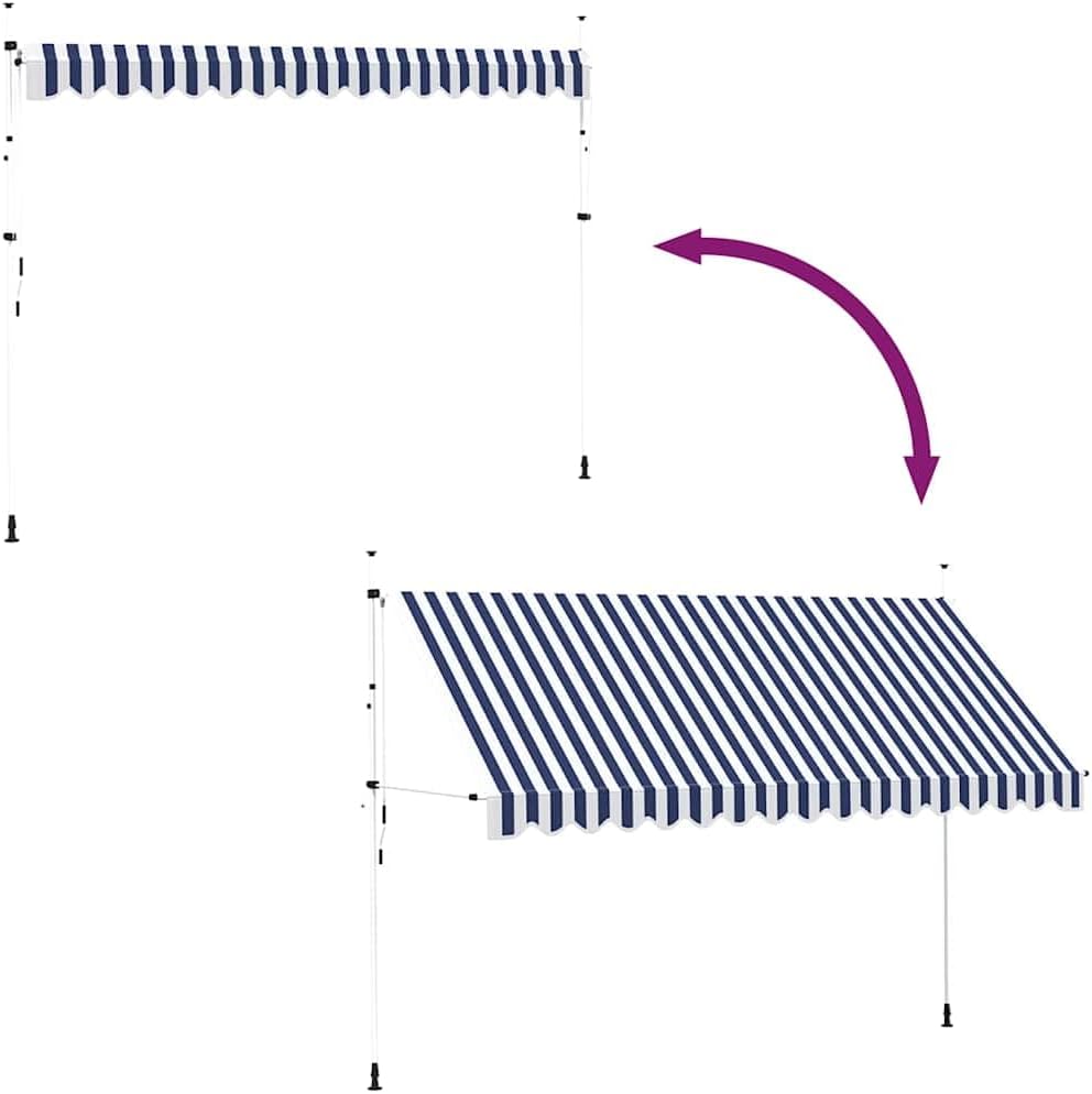 Diagram showing the retraction and extension of the awning, with an arrow indicating movement.