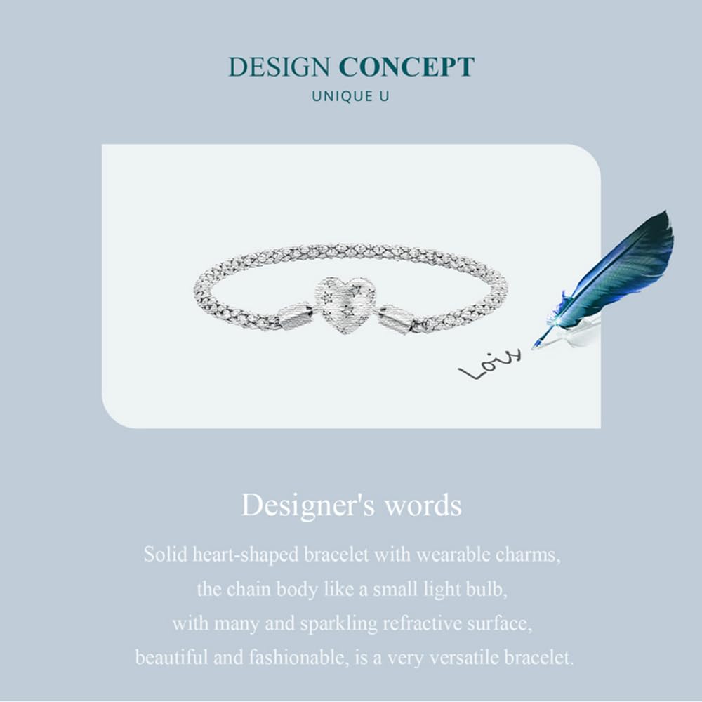 Pulsera con Dije de Cadena con Hebilla y Cierre de corazón Brillante Momentos de joyería de Plata esterlina 925