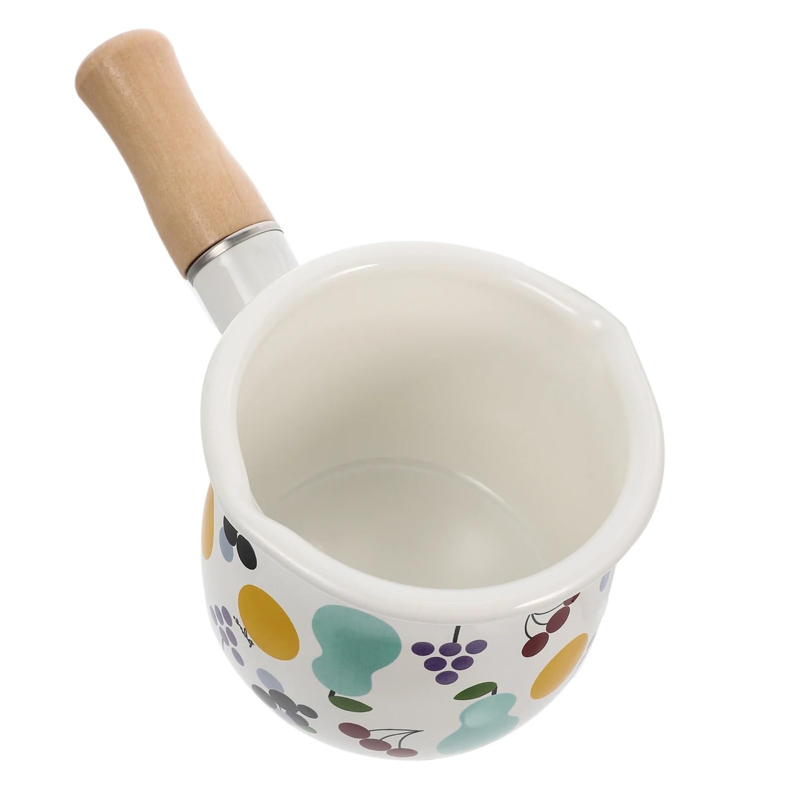 Pot à Lait en émail, Petit ustensile de Cuisine, Manche en Bois, Chauffe-Beurre, Haute température, antiadhésif, Compact, Pratique, Multifonctionnel pour la Cuisine, la Salle à Manger