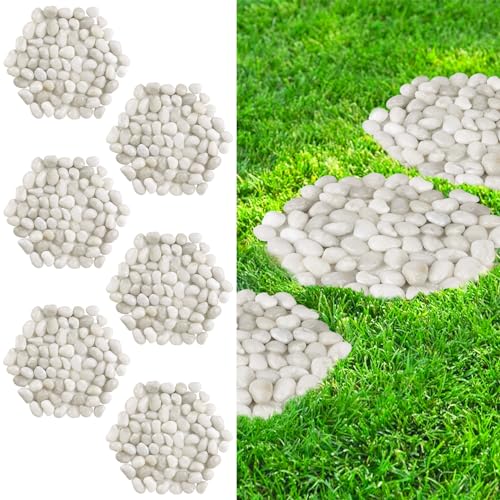 River Rock Hexagon Stepping Stones Outdoor Mat (6-pcs) 9.5x8.7 in