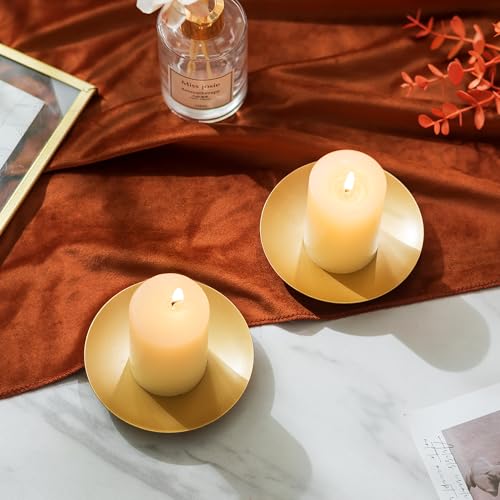 Miniatura 2 de Inweder Portavelas Candelabros Para Velas Decorativos - Juego De 3 Oro Candelabro Porta Velas Redondo De Hierro De 10.8cm Para Velas De Pilar Soportes Para Velas Decoración Hogar Halloween Navidad