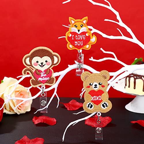 3 Pieces Valentine's Day Badge Reels Retractable Felt Holiday Badge Reel Cute Heart Badge Holder With Clip Nurse Badge Reel Name Badge Holder For Teacher Student (Animal Style) #TOP2