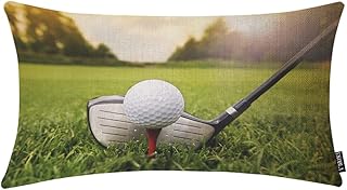 EKOBLA Golf Club Pillow Cases Sport Lover White Golf Ball Course Grassland Green Waist Lumbar Cotton Linen Home Living Room Decorative Throw Pillow Covers Cushion Cover 12x20 Inches