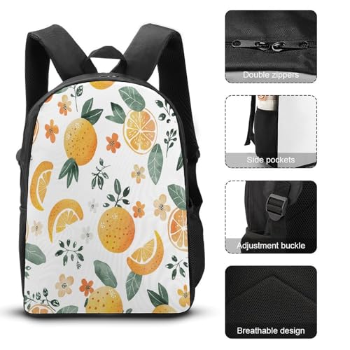 Oranges And Lemons 3pcs Lightweight Travel Backpack Printed Backpack With Lunch Pack Storage Box Case3