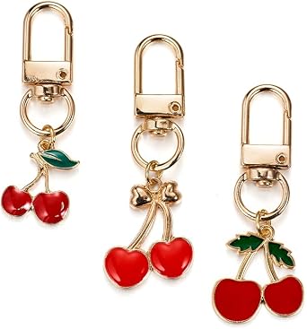 Red Cherry Small Keychain 3pcs Set Red Cute Small Cherry Pendant Key Chain for Women Bag Charm Car Key Ring Purse Backpack Handbag Decoration REDCHERRY