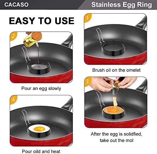 Egg Ring, Round Professional Pancake Mold, Egg Cooker Rings for Cooking, Stainless Steel Non Stick Round Egg Ring Mold for Fried Egg, Pancakes, Sandwiches 4PCS