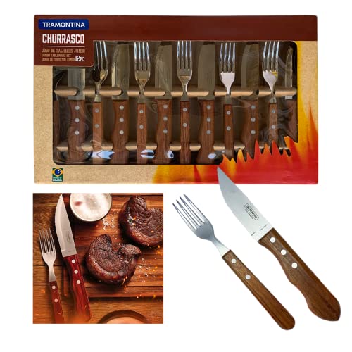 Jogo De Churrasco Talheres Faqueiro JUMBO Madeira 12 Pç - 22399/063