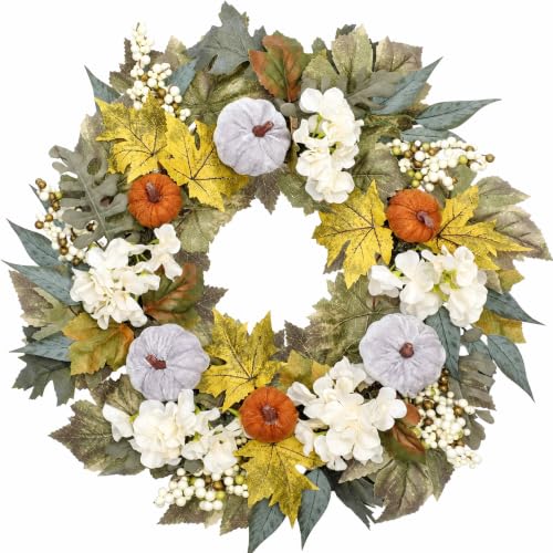 22" Fall Wreath Maple Leaf Velvet Pumpkin Berry Autumn Wreath Fall Decor by SunArtHome - Used condition - Image 8