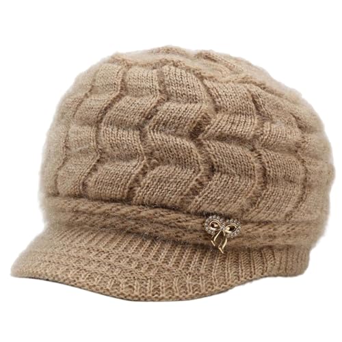Gorro de invierno para orejas de punto grueso, cálido, térmico, suave, para clima frío, caqui, Talla única
