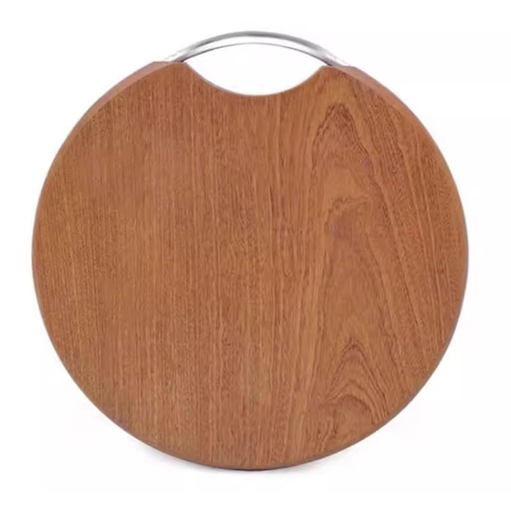 WDSOPK Portable Round Wooden Cutting Board With Metal Handle, Small Solid Wood Charcuterie & Chopping Butcher Block Board Kitchen Meal Prep & Serving Tray For Meat Vegetables