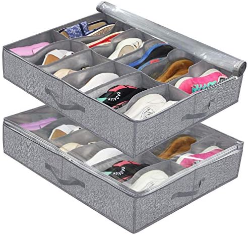 Onlyeasy Underbed Shoe Storage Organizer Flexible Zippered (Pack of 2, Fits 21-24 Pairs Total) Breathable Non-woven Fabric for Shoes, 30 x 24 x 6 inches, Classic Printing Grey, MNCLUBSB2P