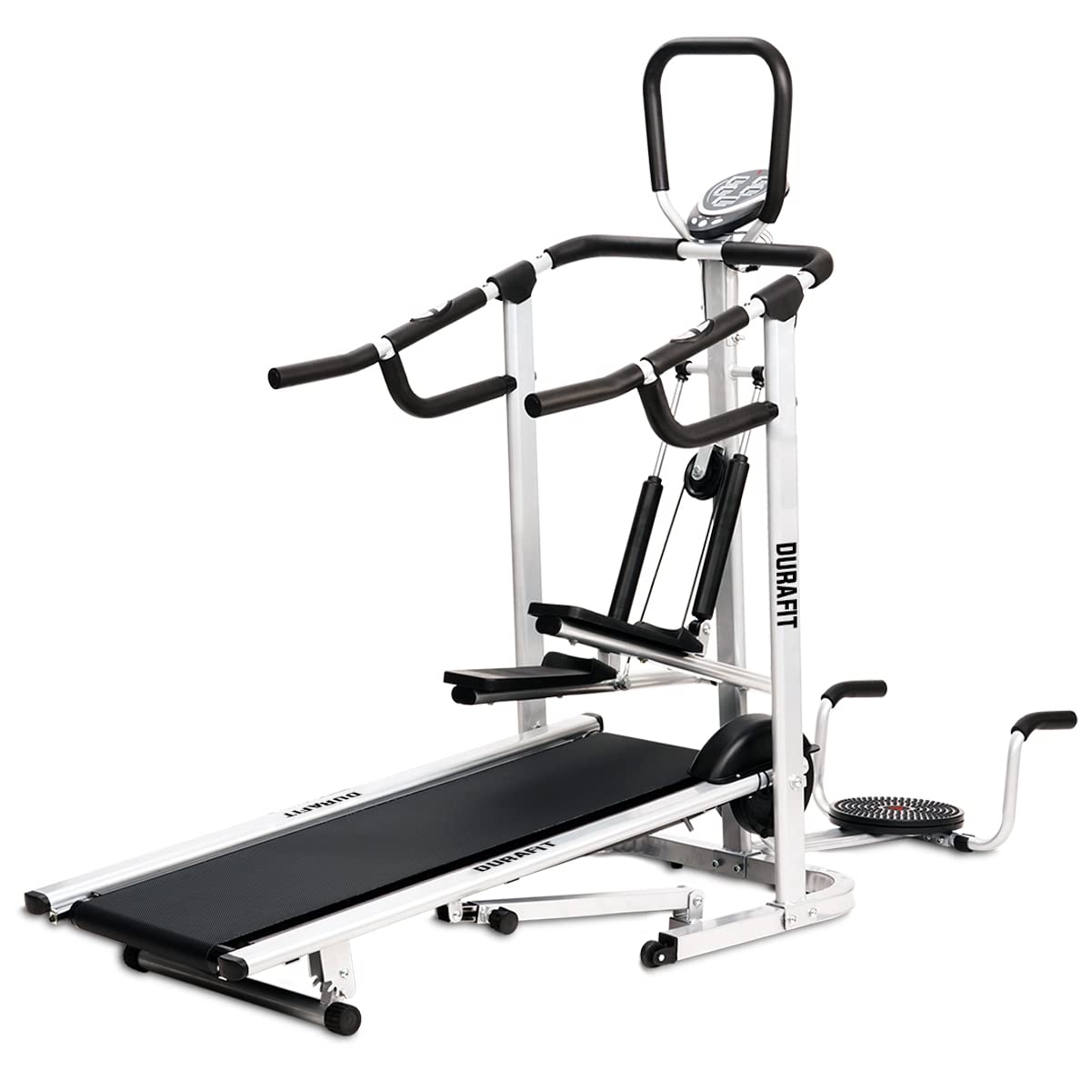 Durafit - Sturdy, Stable and Strong Manual Treadmill Hmtm1 With Stepper Twister Push-Up Bar 4 In 1 Multifunction Max User Weight 100 Kg Lcd Display