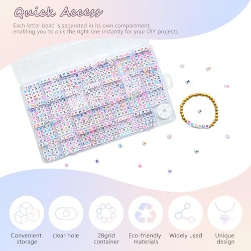 Image of Amaney 810pcs Colorful Letter Beads 6x6mm Cube Acrylic Alphabet Beads and Cristal Line for Jewelry Making Bracelets Necklaces Key Chains
