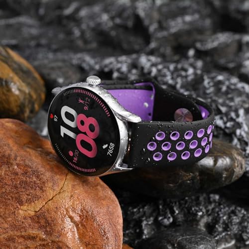 BISONSTRAP Watch Bands for Men and Women, Ventilated Silicone Watch Straps, Quick Release Sport Loop Band, 22mm, Black/Purple
