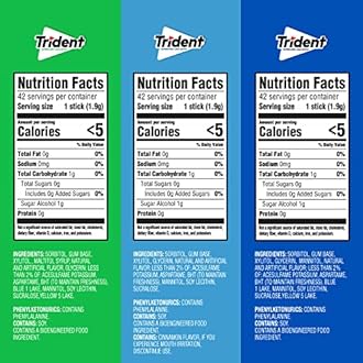 Trident Sugar-Free Chewing Gum Variety Pack Candy, Spearmint, Perfect Peppermint & Original Flavor, 18 Packs of 14 Pieces (252 Total Pieces)