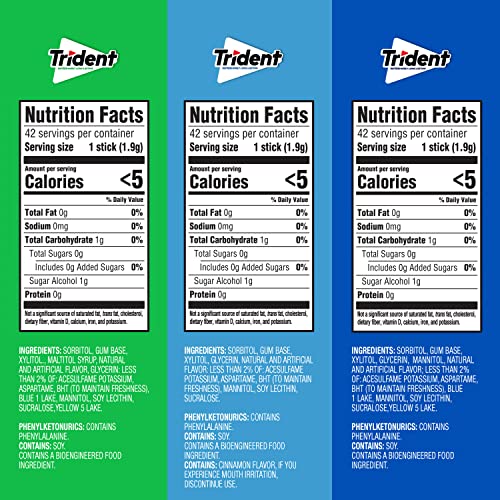 Trident Sugar-Free Chewing Gum Variety Pack Candy, Spearmint, Perfect Peppermint & Original Flavor, 18 Packs of 14 Pieces (252 Total Pieces)
