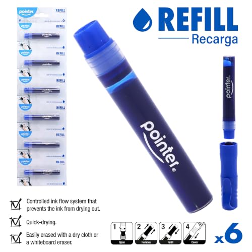 Pointer Whiteboard Marker Refills – Blue Liquid Ink Refill Cartridges for Dry Erase Markers, Quick-Dry, Smooth Flow, Easy Refill System for Office, School & Classroom Use – 6 Pack - Image 2
