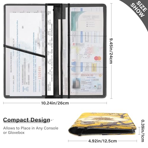GuoChe Premium Leather Auto Registration Insurance & ID Card Holder Men Women Wallet Accessories Case for any Car, Truck, Motorcycle, Trailer or Boat Bee & Flower Yellow Art4