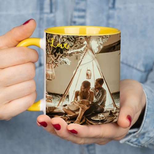 Wanapix | Caneca personalizada com foto e texto, capacidade de 325 ml, caneca de cerâmica com design exclusivo, presente para amigos e familiares, adequada para micro-ondas, interior e pega cor