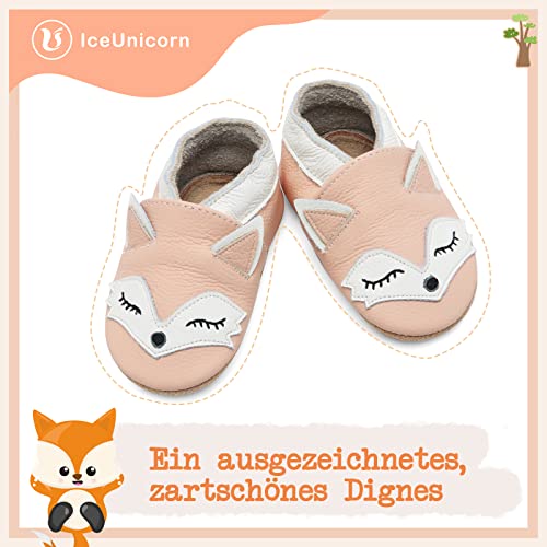 IceUnicorn Krabbelschuhe Baby Lauflernschuhe Jungen Weiche Leder Babyschuhe Kleinkind Lederschuhe mädchen Babyhausschuhe(Pink Fuchs,12-18)