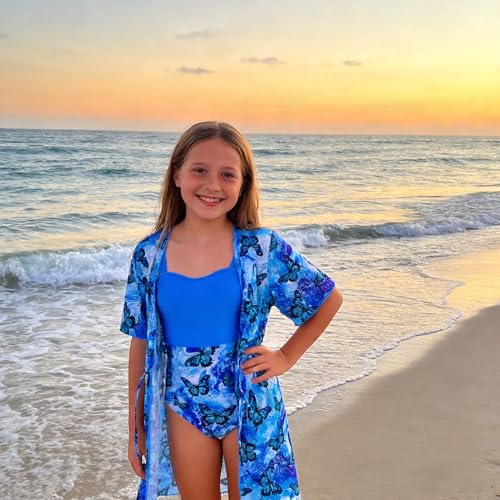 Image of Funnycokid Girls Bathing Suits One Piece Swimsuit with Cover Up Kids Swim Suit Size 8-16