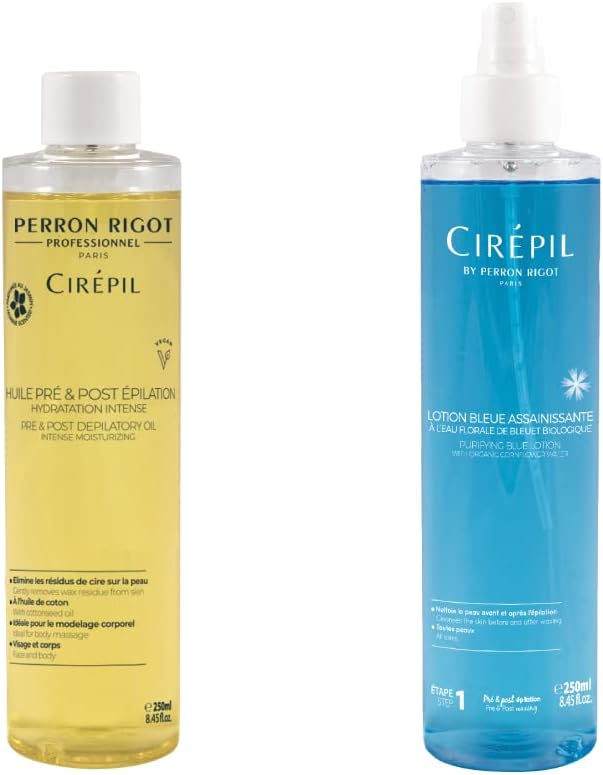 Cirepil Duo para Pré e Pós-Depilação com Cera: Loção Azul 250 mL e Óleo Hidratante 250 mL