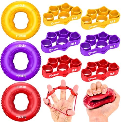 FitBeast Griffkrafttrainer, Fingertrainer, Unterarmstärker 9-teiliges Set, Gezielte Kraft Handmuskeltrainer, Entlastungs & Erholung